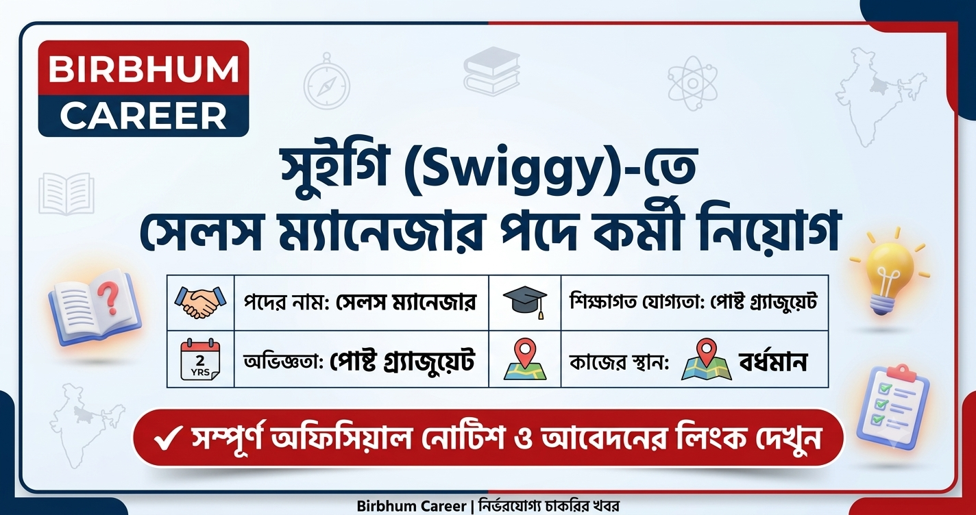 Swiggy Sales Manager Recruitment West Bengal Birbhum Career, বর্ধমানে চাকরির সুযোগ ২০২৬
