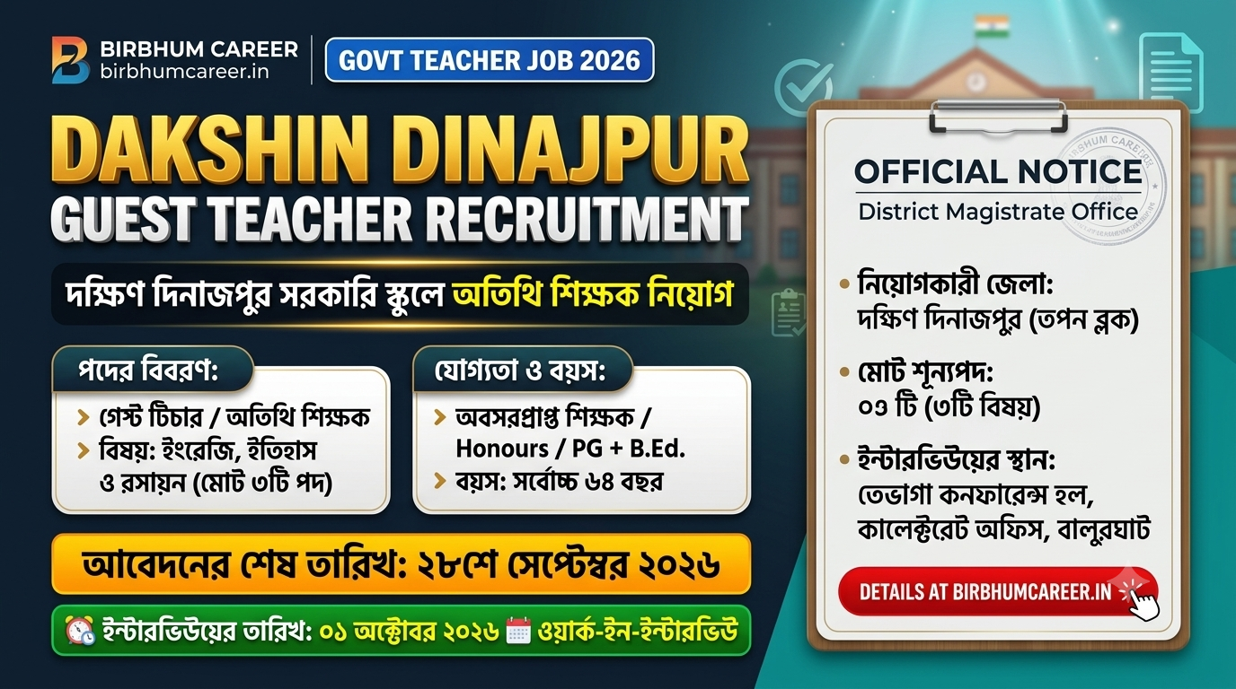 Dakshin Dinajpur Guest Teacher Recruitment 2026: শিক্ষক নিয়োগ
